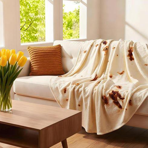 80in Cozy LetsFunny Burrito Tortilla Throw Blanket, Soft Warm Couch Blankets for Women Men, Realistic Double Sided Taco
