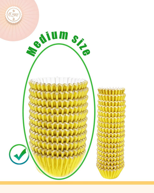 qiqee Gold Foil Cupcake Liners, 300 Count - Thick & Sturdy Baking Cups, Oil Resistant Muffin Liners, Standard Size