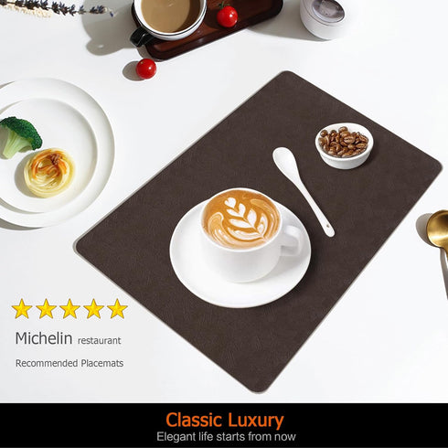 Uolr Set 6 100% (6,Coffee) Vinyl Placemats of Faux Leather Waterproof Wipeable Washable Place Mats Heat Resistant Easy