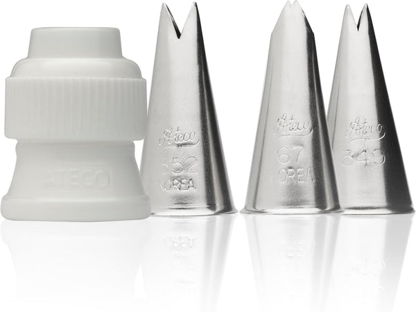 Ateco 382-4 Piece Leaf Decorating Tube Set, Stainless Steel Tips & Coupler