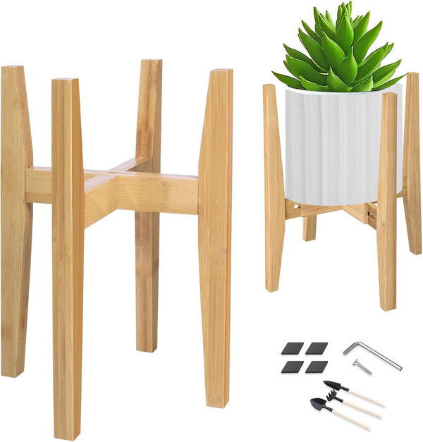 OERGKE Adjustable Plant Stand Indoor, Bamboo Mid Century Modern Plants Stands, Corner