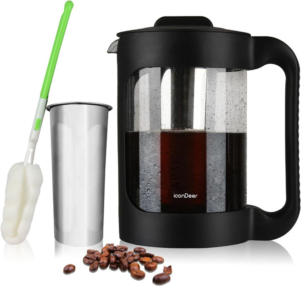Cold Brew Coffee Maker and Iced Tea Brewer with Reusable Mesh Filter, Easy to Clean Pitcher for Coffee and Lemonade