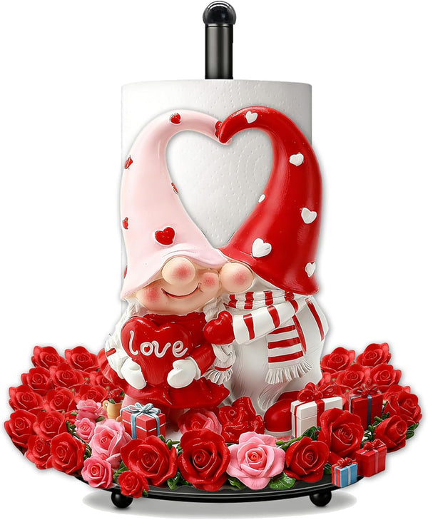 Valentines Day Paper Towel Holder with Red Gnomes Couple Decorations for Home,