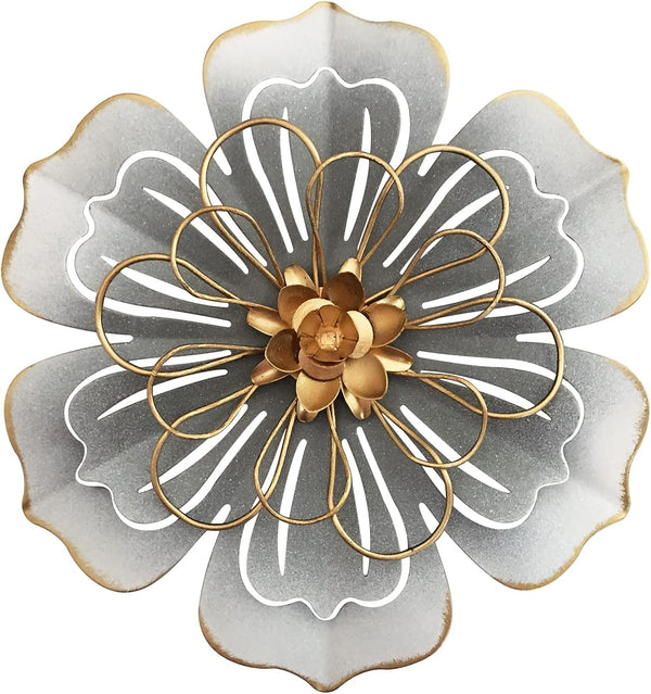 Metal Flower Wall Art Decor, 8.3" Rustic Modern Floral Sculpture for Indoor Kitchen Bedroom Living Room Outdoor