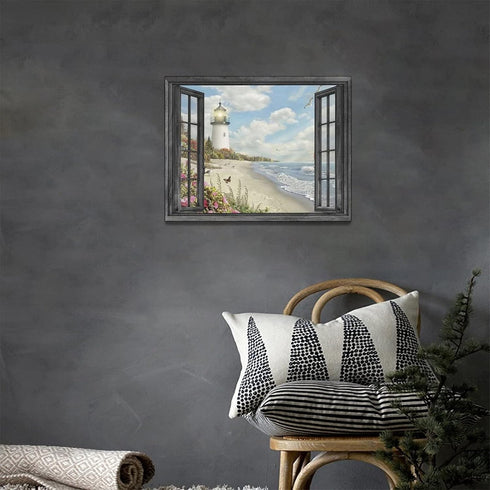 Lighthouse Nautical Wall Art - Coastal Beach Canvas Prints for Home Decor 16"x12"