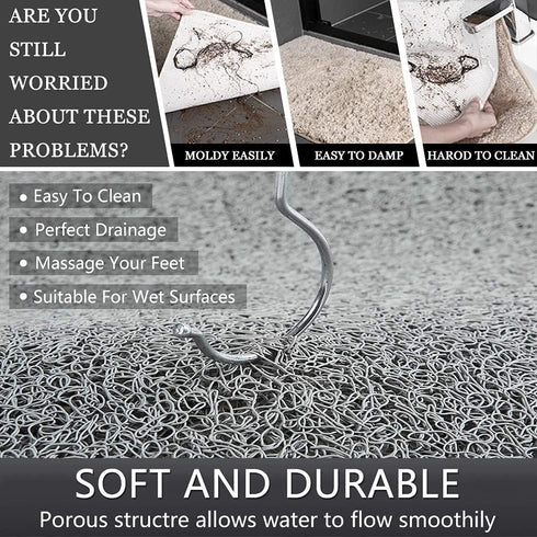 Shower Mat Bathtub Mat Non Slip - 16x32 Inch, Upgraded No Suction Cup Soft Textured PVC Loofah Tub Mat with Drain for