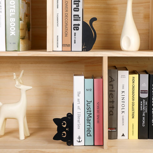 Cenjeery Set 2 Peeking Cat Metal Bookends of with Wider Base, Cute Decorative Book Ends for Shelves Bookshelf Office