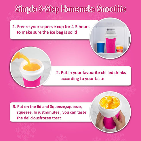 Slushie Maker Cup, DIY Magic Squeeze Cup for Juices, Milk, Ice Cream, Double Layers Silica Cup with Lid & Straw