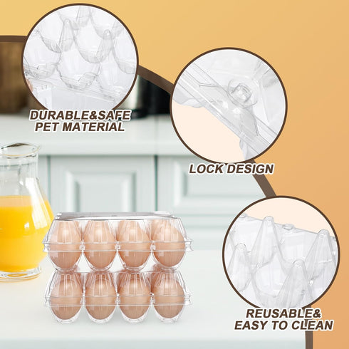 Zhanmai 120 12 Count Pcs Easter Plastic Egg Cartons Bulk Clear Reusable Large Egg Tray Container Holder with Sticker