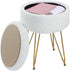 ABHENG Storage Ottoman Round Footrest Stool, Vanity Stool Chair Faux Teddy Fur