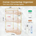 NATURE'S SOURCE Amber Gold Makeup Organizer, 3-Tier Corner Bathroom Countertop Storage with Makeup Brush Holder
