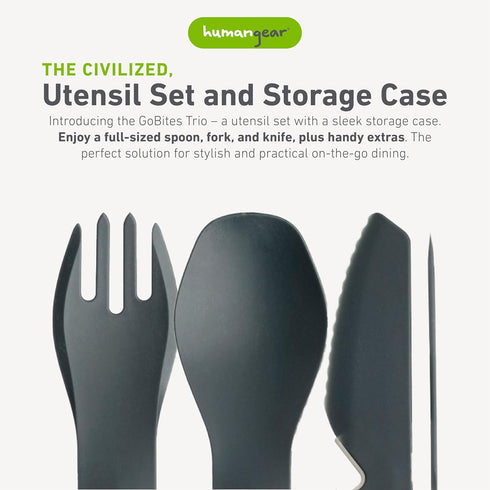 humangear GoBites Trio - Portable & Convertible Dining Ware, Travel & Camping Utensils, Gray
