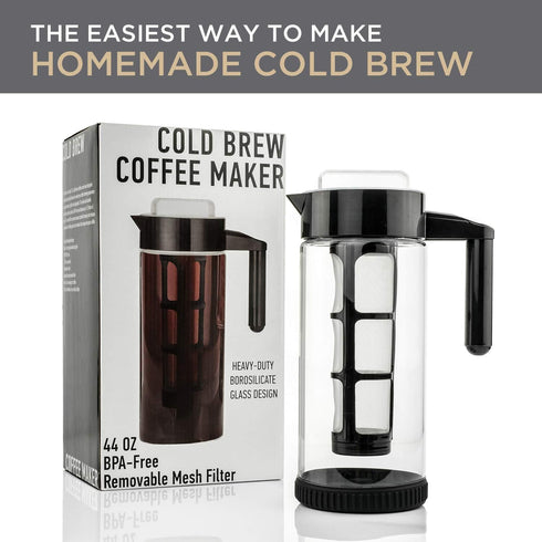Willow & Everett Cold Brew Coffee Maker, Glass Pitcher with Stainless Steel Spout and Removable Filter