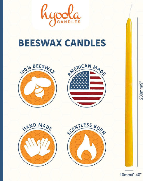 Hyoola 25 Pack Beeswax Taper Candles, Handmade, All Natural, 100% Pure Scented Bee Wax Candle, 9” Tall, Golden Yellow
