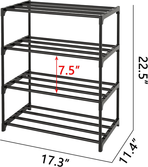TAUEHR 8-10 Closet (4-Tier, Metal Small Shoe Rack,Stackable Kids Shoe Stand,Narrow Shoe Storage Shelf for Pairs