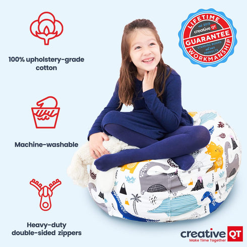 Creative QT Stuff ’n Sit Large 33’’ Bean Bag Storage Cover for Stuffed Animals & Toys, Purple Unicorn Bedroom Organizer