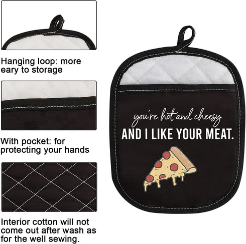 Pizza Lover Gift, Funny Oven Pot Holder with Pocket, You’re Hot and Cheesy and I Like Your Meat
