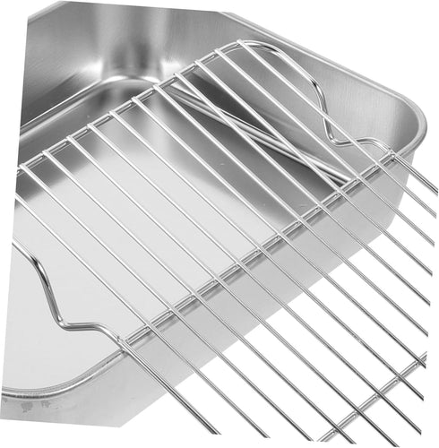 PRETYZOOM Grill Pan Set with Lid, Baking Pan with Roasting Rack, Metal Baking Tray for BBQ Grills