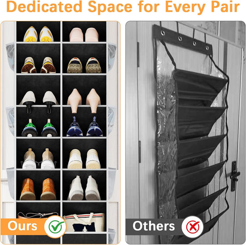 8 16 50lbs 16-24 Closet, Yecaye Tier Over the Door Shoe Organizer of Deep Compartments, Load Shoe Rack for Door