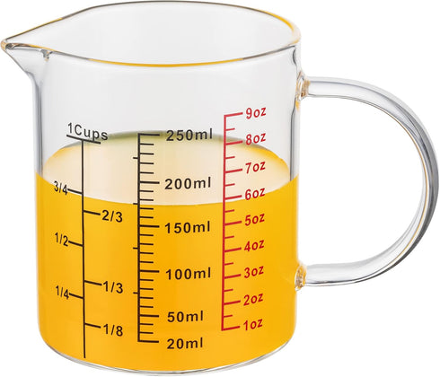 Glass Measuring Cup with Insulated Handle and V-Shaped Spout, High Borosilicate Glass, Easy to Read, 250 ML (8 Oz)