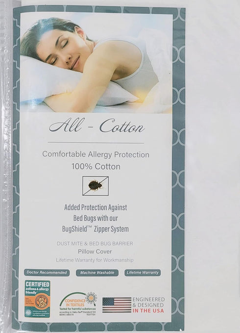 National Allergy 100% Cotton Zippered Body Pillow Protector, 20 x 60, White, Hypoallergenic