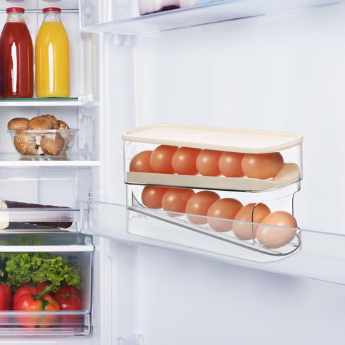 PRETYZOOM Egg Holder for Fridge, Automatic Rolling Fridge Egg Organizer Home Egg Dispensing Holder Refrigerator Organizer