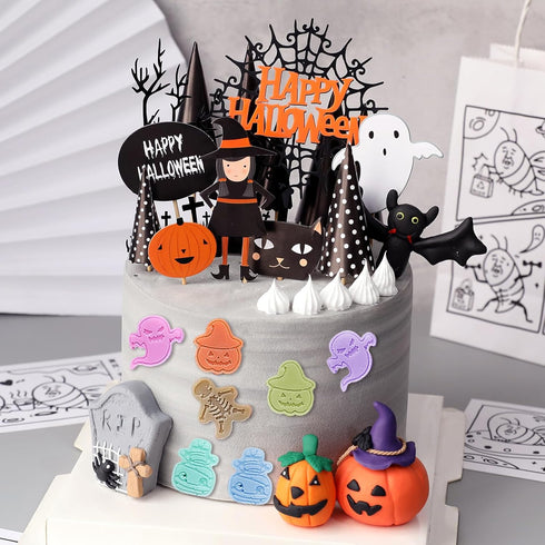2 Pcs Halloween Silicone Molds, Skeleton Pumpkin Ghost Fondant Molds for Decorative Chocolate Baking