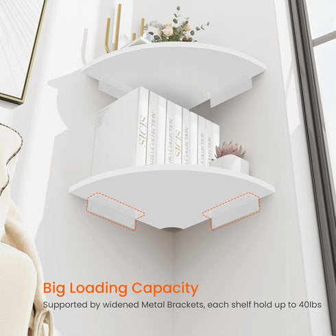 12 Set 2 Homode Corner Wall Shelf, in Wide Rounded Corner Shelf Floating, of Wooden Hanging Corner Shelves with Wire