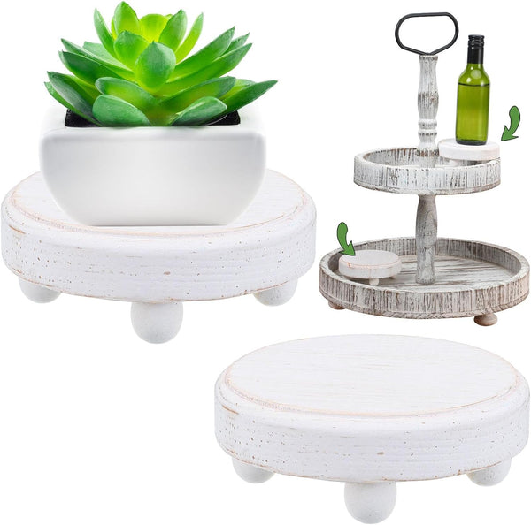 Blulu 2 Pieces 4 Inches Round Wooden Riser for Decor Vintage Plant