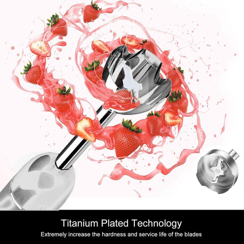 MegaWise Pro Titanium Reinforced 3-in-1 Immersion Hand Blender, 12-Speed Corded Blender with Whisk and Milk Frother