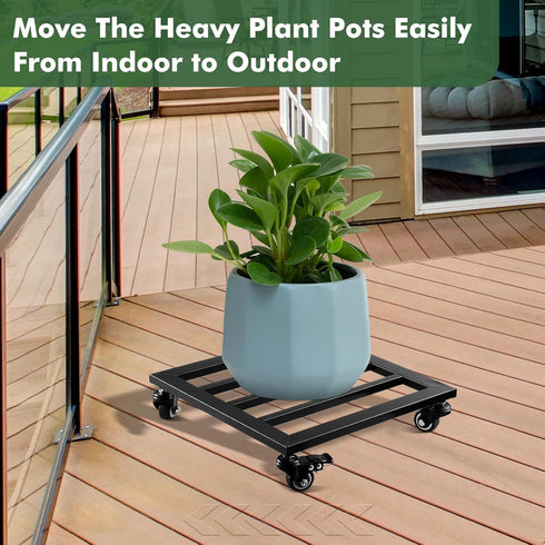 13.6 Large Metal Square Plant Caddy with Wheels Iron Wrought Rolling Plant Stand with Casters Heavy-duty Plant Dolly