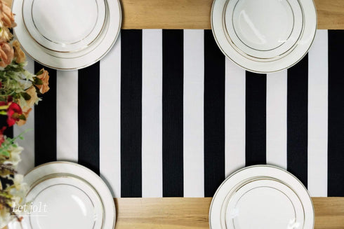 Black and White Striped Table Runner for Anniversary Dinner Party Supplies, Birthday Party Wedding Winter New Years