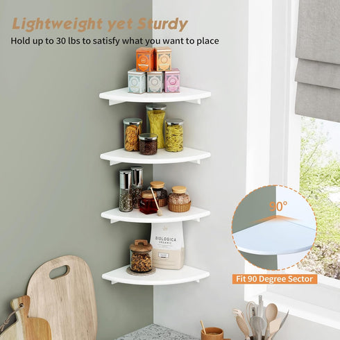 Set 4, Forbena White Corner Floating Shelves for Wall of Rounded Corner Shelves Wall Mounted for Kids Bedroom Books