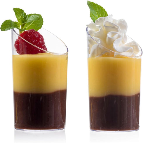Zappy Elegant Clear Slanted Cylinder Mini Dessert Appetizer Cup - 2.5 oz Plastic Tasting/Sample Shot Glasses (25 Ct)