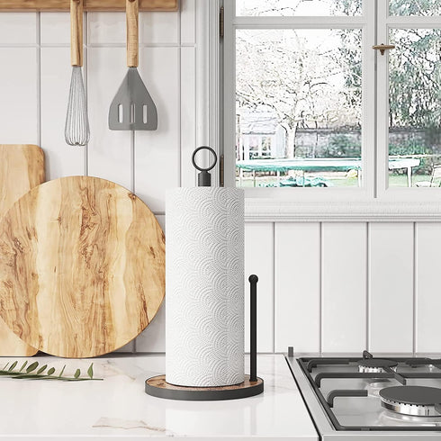 OROPY Heavy Duty Paper Towel Holder Countertop with Wood Base, Farmhouse Stand for Standard and Jumbo Size Towels