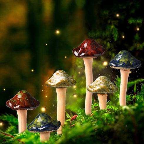 8 Patelai Pieces Ceramic Mushroom Figurine Garden Ceramic Mushroom Statue Garden Pot Decoration Lawn Ornaments