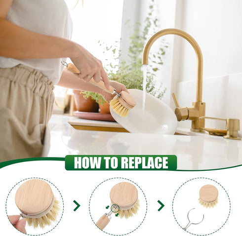 8 Pcs Bamboo Dish Brush Dish Washing Scrub Bottle Brush Wooden Palm Pot Brush Cleaning Scrubbers with Natural Sisal