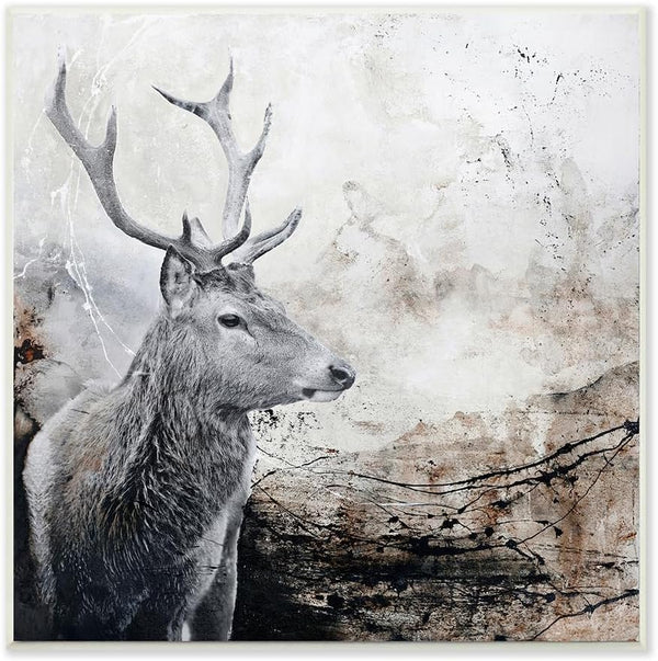 Stupell Industries Elk Antler Portrait Rustic Abstract Landscape Wall Plaque, 12x12, Brown by Design Fabrikken