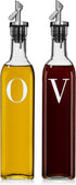 GREENOLIVE Olive Oil and Vinegar Dispenser Set - 17 oz. Glass Bottles with No-Drip Spouts - Set of 2