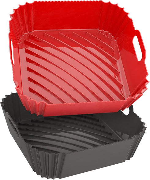 Large Silicone Air Fryer Liners, 5-9 QT, 9.6 Inch Reusable Baking Tray, 2 Pack
