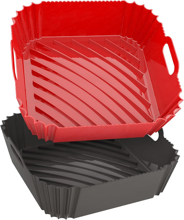 Large Silicone Air Fryer Liners, 5-9 QT, 9.6 Inch Reusable Baking Tray, 2 Pack