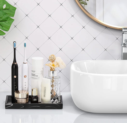 Luxspire 8 x 4 inch Bathroom Vanity Tray, Resin Dresser Jewelry Ring Dish for Kitchen Sink Countertop Organization