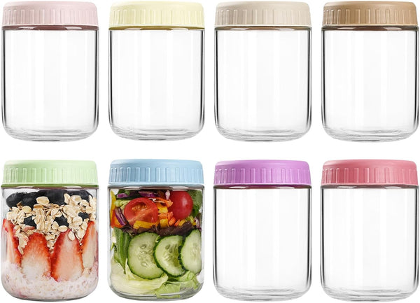 SHOWIN Overnight Oats Containers with Lids, 16oz Glass Jars with Lids 8