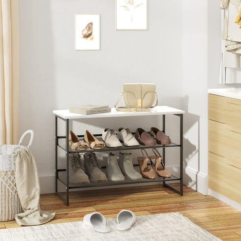 4 3 11.8" 25" 20" Closet Garden you Shoe Rack for Entryway Tiers D x W x H, Metal Shoe Rocks with White Wooden