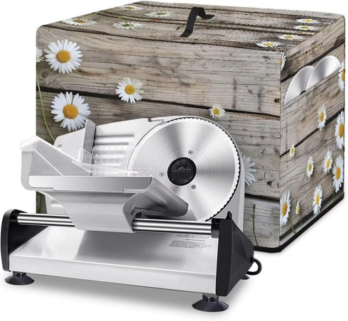 Food Deli Slicer Machine Cover Dust-Proof Stain Resistant Washable Rectangular Protective Cover Bag for Home Kitchen Use, 16" L x 13" W x 13" H, Daisy Rustic Wood Grain by NETILGEN