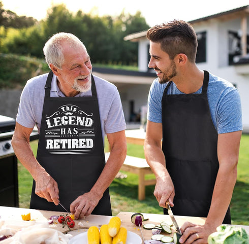This Legend Has Retired Apron, Funny BBQ Apron with 2 Pockets, Waterproof Dad Cooking Apron for Grilling