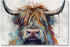 CCWACPP Highland Cattle Canvas Wall Art, Colorful Cow Painting Print, Rustic Farmhouse Decor Frame (12x18inch)