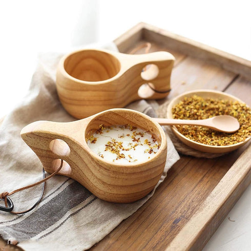 Nordic Style Wooden Cup, Handmade Natural Portable Wood Mug for Camping, Drinking Coffee, Tea, and Milk