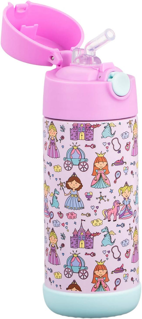 Snug Insulated Kids Water Bottle with Straw & Spout, Double-Wall Stainless Steel, 12oz, Princess Design