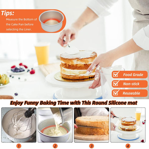 6 Inch Round Baking Mats, Food Grade Silicone for 6 Inch Cake Pan/Tortilla Maker, Non-Stick Reusable (Round 5.5"